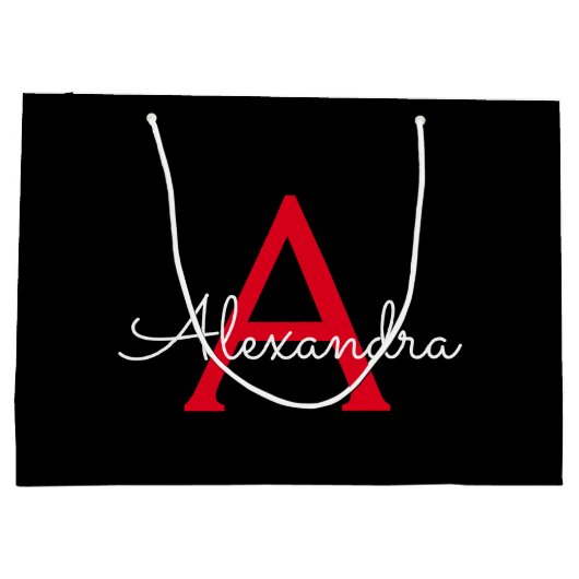 Rode Zwarte Script Meisjesachtige Monogram Naam Groot Cadeauzakje (Achterkant)