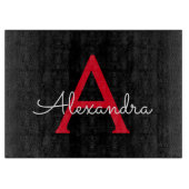 Rode Zwarte Script Meisjesnaam Monogram Snijplank (Voorkant)