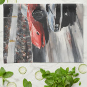 Rode & Zwarte Spier auto's Theedoek (Gevouwen)