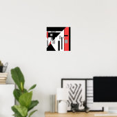 Rode zwarte steenkool grijs wit geometrisch ontwer poster (Thuiskantoor)