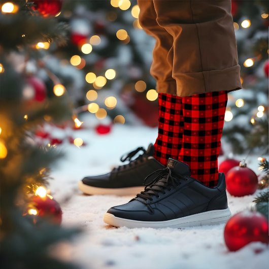 Rode Zwarte Ster Buffalo Plaid Winter Schattig Ker Sokken