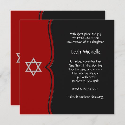 Rode zwarte ster van David Bat Mitswa Kaart (Voorkant / Achterkant)