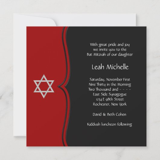 Rode Zwarte Ster van David Bat Mitzvah Kaart (Voorkant)