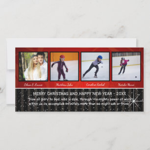 Rode/Zwarte Sterren 4 Foto's - Kerst Foto Kaart