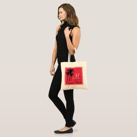Rode zwarte strand bruiloft palmbomen tote bag (Voorkant (model))