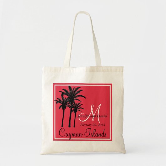 Rode zwarte strand bruiloft palmbomen tote bag (Voorkant)