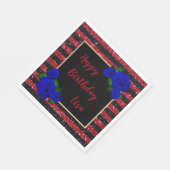 Rode zwarte strepen Glitter Deep Blue Rozen Birthd Servet (Hoek)