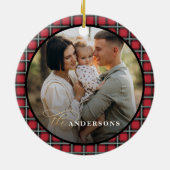 Rode zwarte tartan foto gepersonaliseerde kerst keramisch ornament (Achterkant)