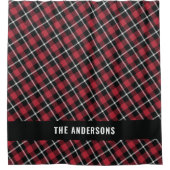 Rode zwarte tartan modern, op maat gemaakt douchegordijn (Voorkant)