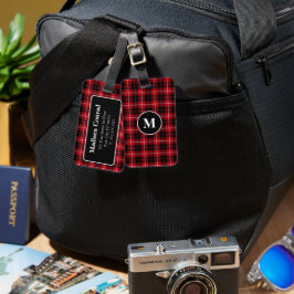 Rode Zwarte Tartan Schotse Monogram Bagagelabel