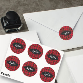 Rode & Zwarte Tartan Schotse Ruit Personalized Sti Ronde Sticker