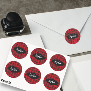 Rode & Zwarte Tartan Schotse Ruit Personalized Sti Ronde Sticker
