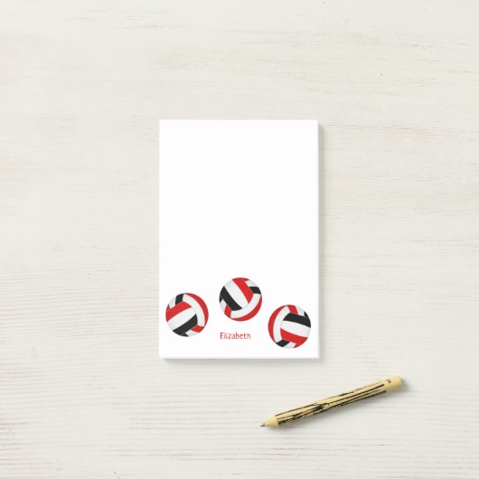 rode zwarte teamkleuren gepersonaliseerd volleybal post-it® notes (Op bureau)