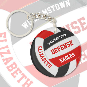 rode zwarte teamkleuren gepersonaliseerd volleybal sleutelhanger