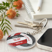 rode zwarte teamkleuren gepersonaliseerd volleybal sleutelhanger (Voorkant Rechts)