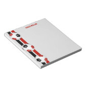 rode zwarte teamkleuren, voetbal coach aangepast notitieblok (Schuin)