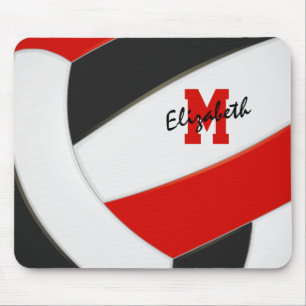 rode zwarte teamkleuren volleybal speler monogram muismat