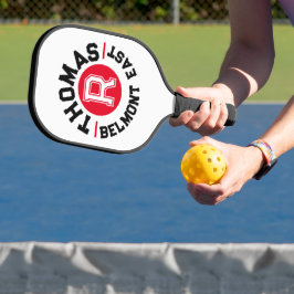 Rode zwarte tekst sport aangepaste monogram naam e pickleball paddle