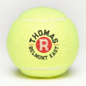 Rode zwarte tekst sport aangepaste monogram naam e tennisballen (Voorkant)