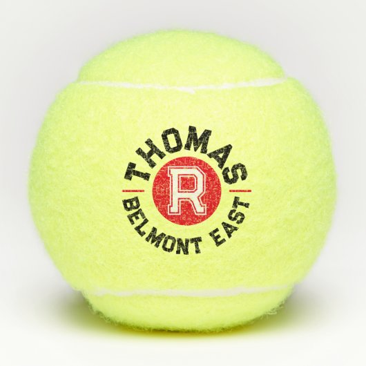 Rode zwarte tekst sport aangepaste monogram naam e tennisballen (Voorkant)