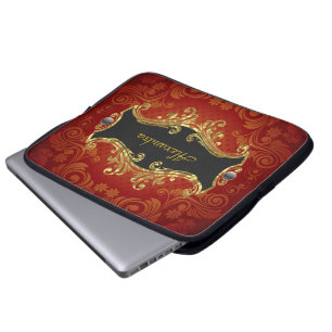 Rode zwarte tonnen en gouddraaikolk laptop sleeve