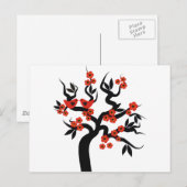 Rode zwarte Tortelduifjes sakura cherry tree & Blo Briefkaart (Voorkant / Achterkant)