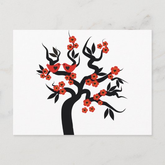 Rode zwarte Tortelduifjes sakura cherry tree & Blo Briefkaart (Voorkant)