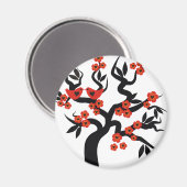 Rode zwarte Tortelduifjes sakura cherry tree & Blo Magneet (Voorkant / Achterkant)