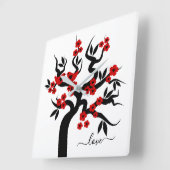 Rode zwarte Tortelduifjes sakura cherry tree & blo Vierkante Klok (Hoek)