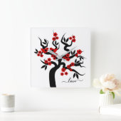 Rode zwarte Tortelduifjes sakura cherry tree & blo Vierkante Klok (Huis)