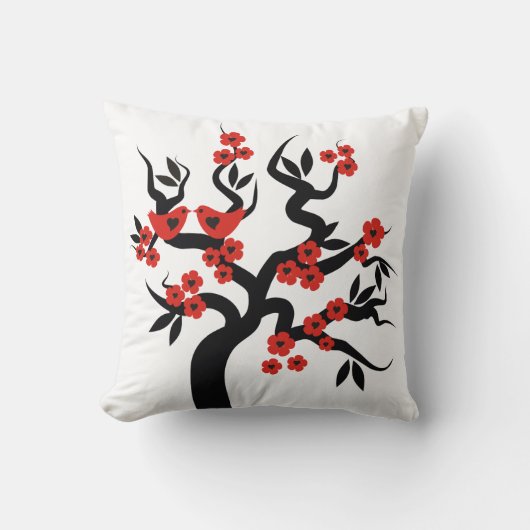 Rode zwarte Tortelduifjes sakura kersboom en bloes Kussen (Voorkant)