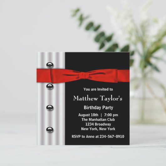 Rode Zwarte Tuxedo Bow Stropdas Mannen Verjaardags Kaart (Staand voorkant)