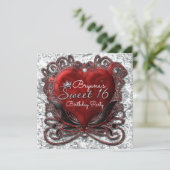 Rode & Zwarte Valentijn Hart Folie Look Sweet 16 Kaart (Staand voorkant)