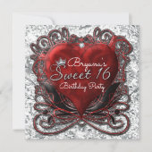 Rode & Zwarte Valentijn Hart Folie Look Sweet 16 Kaart (Voorkant)