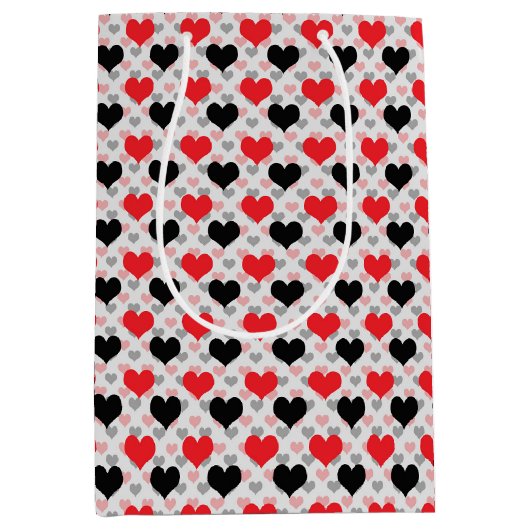 Rode Zwarte Valentijn Liefdes Hartjes Medium Cadeauzakje (Voorkant)
