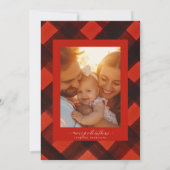 Rode zwarte verf geruite kerstvakantie feestje kaart (Achterkant)