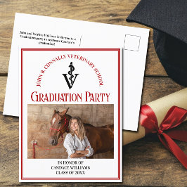 Rode Zwarte Veterinaire School Foto Afstudeerfeest Uitnodiging Briefkaart