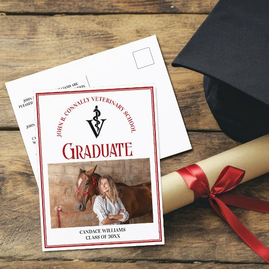 Rode Zwarte Veterinaire School Foto Afstuderen Briefkaart