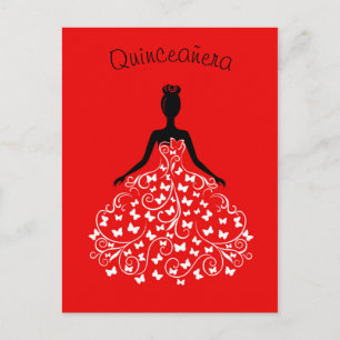 Rode zwarte vlinderjurk Quinceanera uitnodiging Briefkaart