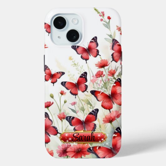 Rode & Zwarte Vlinders Bloemen iPhone / iPad hoesj Case-Mate iPhone Case (Achterkant)