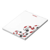 Rode zwarte voetballen accent aangepaste naam notitieblok (Linkerzijde)