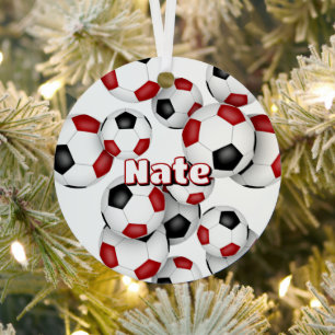 Rode zwarte voetballen sport keepsake metalen ornament
