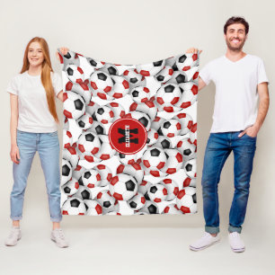 Rode zwarte voetballen team kleuren monogrammed fleece deken