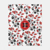 Rode zwarte voetballen team kleuren monogrammed fleece deken (Voorkant)