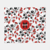 Rode zwarte voetballen team kleuren monogrammed fleece deken (Voorkant (Horizontaal))
