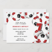 Rode zwarte voetballen verjaardagsfeestje kaart (Voorkant)