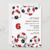 Rode zwarte voetballen verjaardagsfeestje kaart (Voorkant)