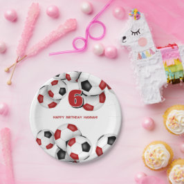 Rode zwarte voetballen verjaardagsfeestje papieren bordje