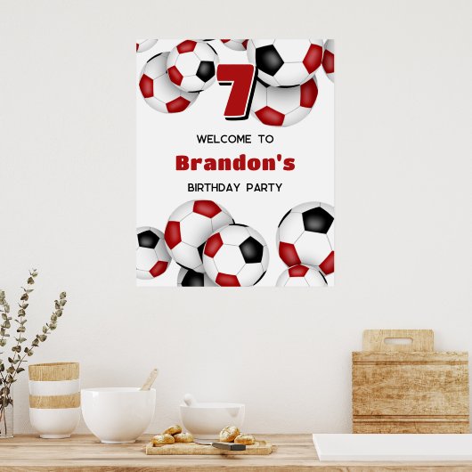 Rode zwarte voetballen verjaardagsfeestje poster (Keuken)