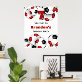Rode zwarte voetballen verjaardagsfeestje poster (Thuiskantoor)